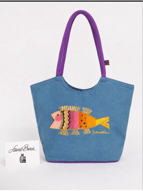 Laurel Burch Blue Purple Fish Art Tote Bag One Size